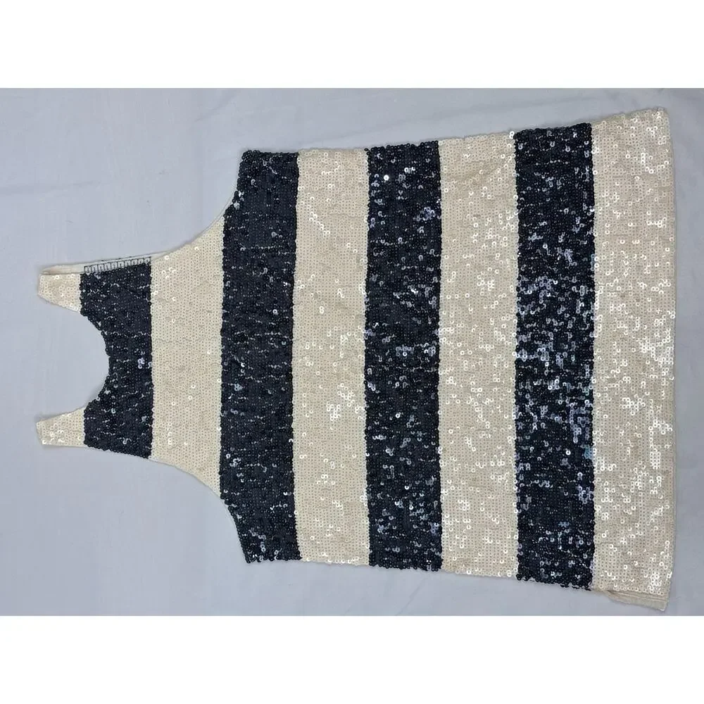 J.Crew Collection Rugby-Stripe Sequin Racerback Tank Top Navy/Ivory XS